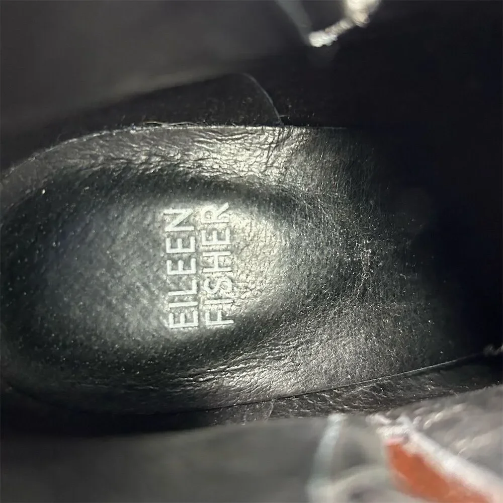 Eileen Fisher Black Leather Ankle Booties Size 7.5 Casual Back Zip Closure
